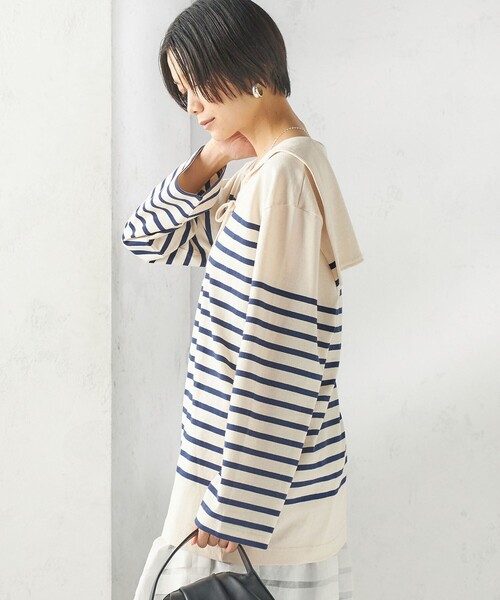 SHIPS(シップス)の「【SHIPS別注】Le minor: ボーダー セーラーカラー プルオーバー(Tシャツ/カットソー・レディース・ネイビー/ラベンダー・ONE SIZE)」の8枚目の写真