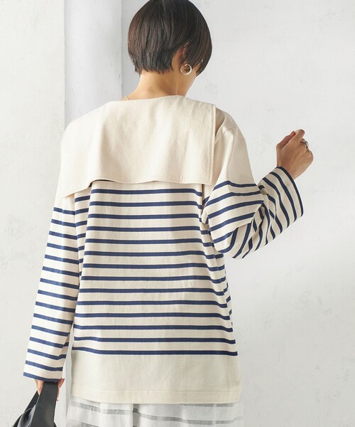 SHIPS(シップス)の「【SHIPS別注】Le minor: ボーダー セーラーカラー プルオーバー(Tシャツ/カットソー・レディース・ネイビー/ラベンダー・ONE SIZE)」の9枚目の写真