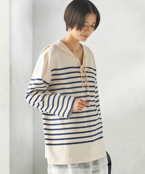 SHIPS(シップス)の「【SHIPS別注】Le minor: ボーダー セーラーカラー プルオーバー(Tシャツ/カットソー・レディース・ネイビー/ラベンダー・ONE SIZE)」の10枚目の写真