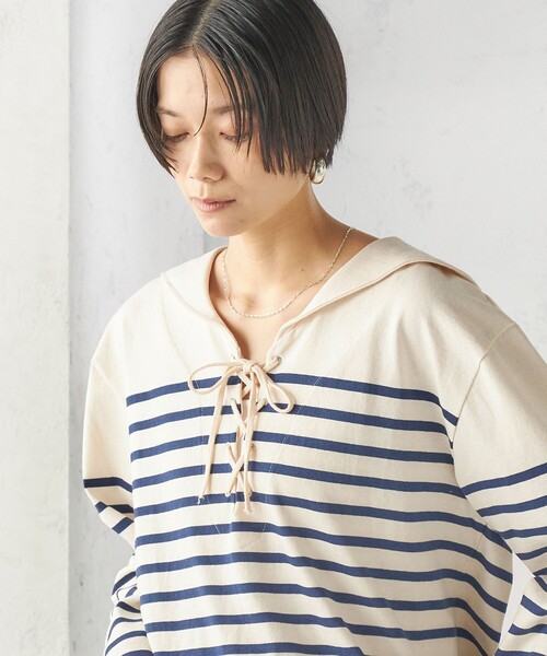 SHIPS(シップス)の「【SHIPS別注】Le minor: ボーダー セーラーカラー プルオーバー(Tシャツ/カットソー・レディース・ネイビー/ラベンダー・ONE SIZE)」の11枚目の写真
