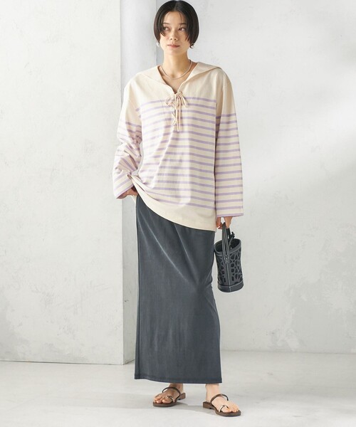 SHIPS(シップス)の「【SHIPS別注】Le minor: ボーダー セーラーカラー プルオーバー(Tシャツ/カットソー・レディース・ネイビー/ラベンダー・ONE SIZE)」の12枚目の写真