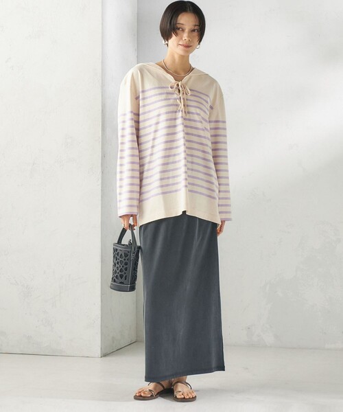 SHIPS(シップス)の「【SHIPS別注】Le minor: ボーダー セーラーカラー プルオーバー(Tシャツ/カットソー・レディース・ネイビー/ラベンダー・ONE SIZE)」の15枚目の写真