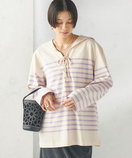 SHIPS(シップス)の「【SHIPS別注】Le minor: ボーダー セーラーカラー プルオーバー(Tシャツ/カットソー・レディース・ネイビー/ラベンダー・ONE SIZE)」の16枚目の写真