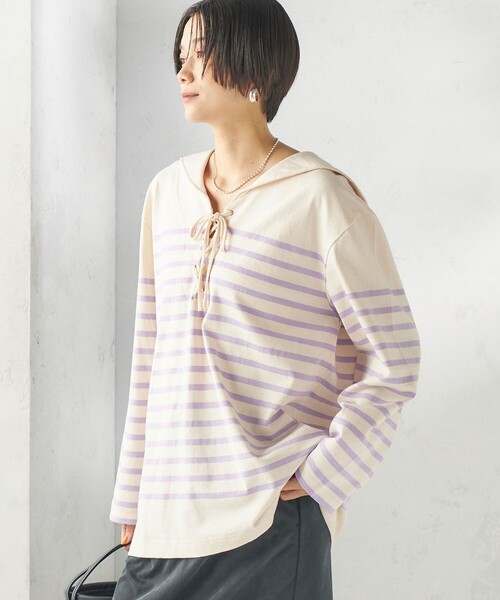 SHIPS(シップス)の「【SHIPS別注】Le minor: ボーダー セーラーカラー プルオーバー(Tシャツ/カットソー・レディース・ネイビー/ラベンダー・ONE SIZE)」の17枚目の写真