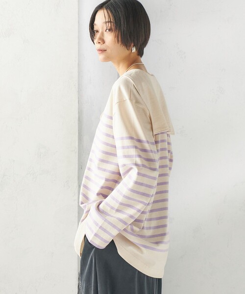 SHIPS(シップス)の「【SHIPS別注】Le minor: ボーダー セーラーカラー プルオーバー(Tシャツ/カットソー・レディース・ネイビー/ラベンダー・ONE SIZE)」の18枚目の写真