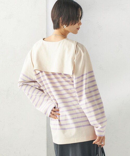 SHIPS(シップス)の「【SHIPS別注】Le minor: ボーダー セーラーカラー プルオーバー(Tシャツ/カットソー・レディース・ネイビー/ラベンダー・ONE SIZE)」の19枚目の写真