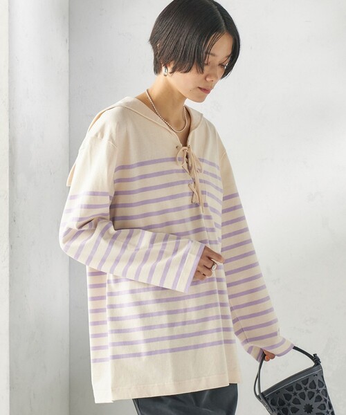SHIPS(シップス)の「【SHIPS別注】Le minor: ボーダー セーラーカラー プルオーバー(Tシャツ/カットソー・レディース・ネイビー/ラベンダー・ONE SIZE)」の20枚目の写真