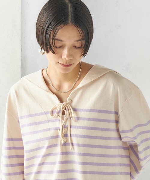 SHIPS(シップス)の「【SHIPS別注】Le minor: ボーダー セーラーカラー プルオーバー(Tシャツ/カットソー・レディース・ネイビー/ラベンダー・ONE SIZE)」の22枚目の写真