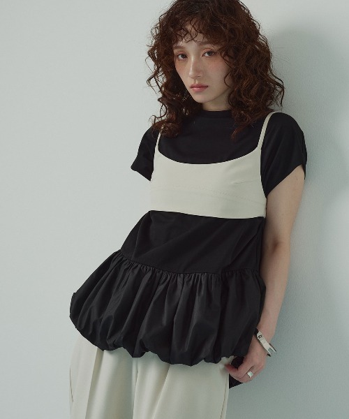 W:Huku(フーク)の「ドッキングバルーンペプラムトップス / Docked Balloon Peplum Tops(Tシャツ/カットソー・レディース・ブラック/オフホワイト・FREE)」の16枚目の写真