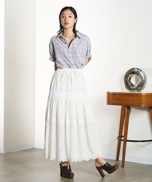 ROSE BUD(ローズバッド)の「OKIRAKU×ROSEBUD/BACKPRINT CHECK SHIRT(シャツ/ブラウス・レディース・ライトパープル/イエロー・ONE SIZE)」の5枚目の写真