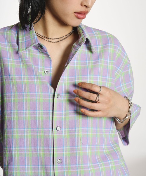 ROSE BUD(ローズバッド)の「OKIRAKU×ROSEBUD/BACKPRINT CHECK SHIRT(シャツ/ブラウス・レディース・ライトパープル/イエロー・ONE SIZE)」の9枚目の写真