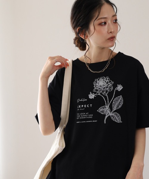 BARNDOOR(バーンドア)の「20/-天竺ダリア水彩プリントT 26SS(Tシャツ/カットソー・レディース・オフホワイト/レッド/ブラック・FREE)」の2枚目の写真