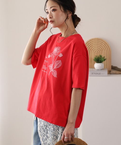 BARNDOOR(バーンドア)の「20/-天竺ダリア水彩プリントT 26SS(Tシャツ/カットソー・レディース・オフホワイト/レッド/ブラック・FREE)」の15枚目の写真