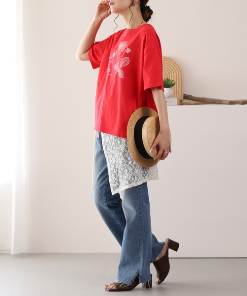 BARNDOOR(バーンドア)の「20/-天竺ダリア水彩プリントT 26SS(Tシャツ/カットソー・レディース・オフホワイト/レッド/ブラック・FREE)」の21枚目の写真