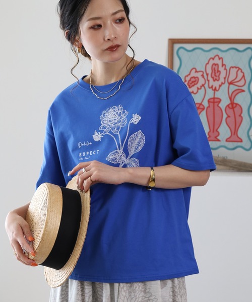 BARNDOOR(バーンドア)の「20/-天竺ダリア水彩プリントT 26SS(Tシャツ/カットソー・レディース・オフホワイト/レッド/ブラック・FREE)」の7枚目の写真