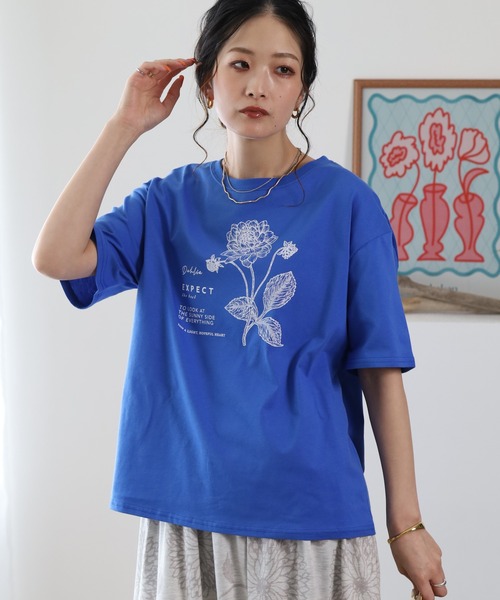 BARNDOOR(バーンドア)の「20/-天竺ダリア水彩プリントT 26SS(Tシャツ/カットソー・レディース・オフホワイト/レッド/ブラック・FREE)」の8枚目の写真