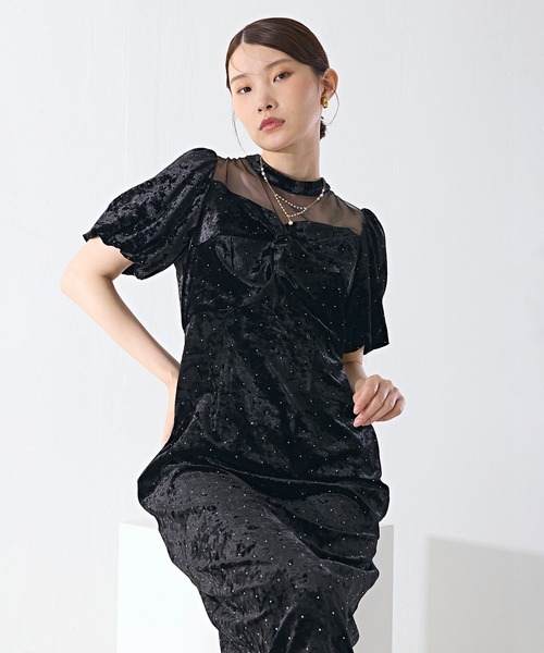 Kana(カナ)の「クラッシュベロア×ラインストーンIラインワンピースドレス(ドレス・レディース・ブラウン/グレー/ブラック・M)」の8枚目の写真