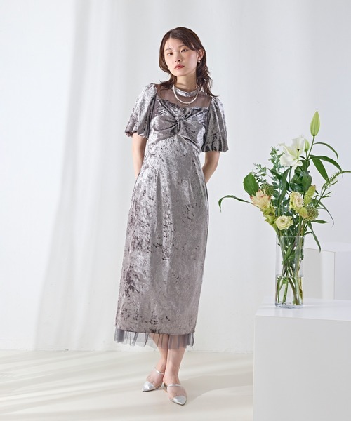 Kana(カナ)の「クラッシュベロア×ラインストーンIラインワンピースドレス(ドレス・レディース・ブラウン/グレー/ブラック・M)」の18枚目の写真