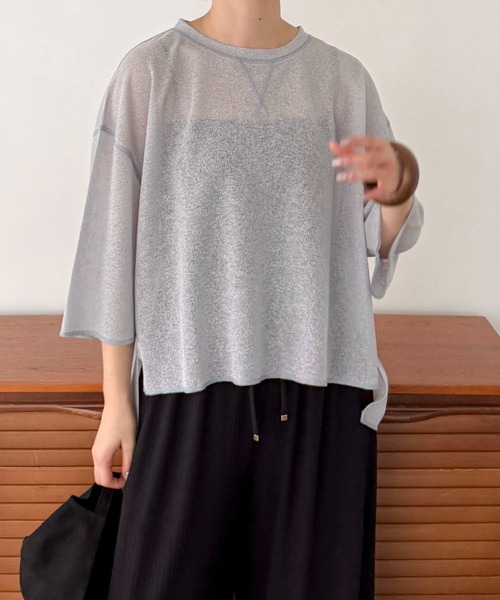 Doux archives(ドゥアルシーヴ)の「サイドスリットシアーカットプルオーバー(Tシャツ/カットソー・レディース・サックスブルー/アイボリー/グレイッシュベージュ・FREE)」の10枚目の写真