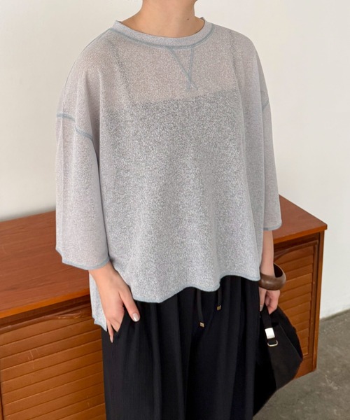 Doux archives(ドゥアルシーヴ)の「サイドスリットシアーカットプルオーバー(Tシャツ/カットソー・レディース・サックスブルー/アイボリー/グレイッシュベージュ・FREE)」の9枚目の写真