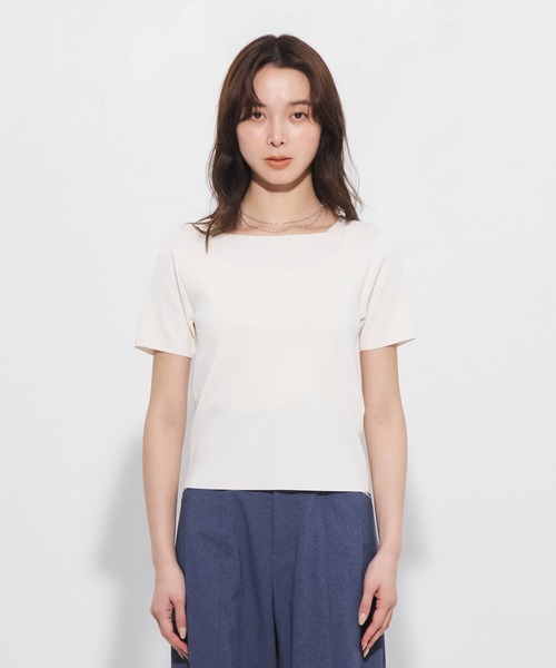 UNITED TOKYO(ユナイテッドトウキョウ)の「【夏の新定番】18Gサーブルストレッチスクエアネックニット|ウォッシャブル/吸汗/吸湿/接触冷感/防シワ/オフィスカジュアル/半袖/夏服/ストレッチ(ニット/セーター・レディース・レッド/ブラック/オフホワイト・FREE)」の20枚目の写真