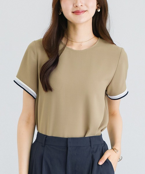 WHITE JOOLA（ホワイトジョーラ）の「【 ラクして整うカセット服 】 さらさらオックス・袖口シアーブラウス（シャツ/ブラウス・レディース・ベージュ/オフホワイト/ネイビー・M/S/L）」の3枚目の写真