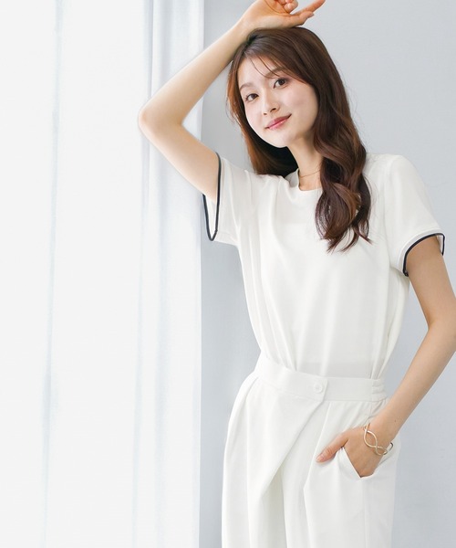 WHITE JOOLA（ホワイトジョーラ）の「【 ラクして整うカセット服 】 さらさらオックス・袖口シアーブラウス（シャツ/ブラウス・レディース・ベージュ/オフホワイト/ネイビー・M/S/L）」の5枚目の写真