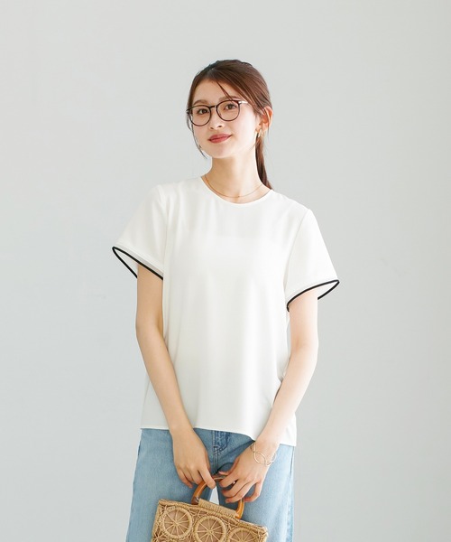 WHITE JOOLA（ホワイトジョーラ）の「【 ラクして整うカセット服 】 さらさらオックス・袖口シアーブラウス（シャツ/ブラウス・レディース・ベージュ/オフホワイト/ネイビー・M/S/L）」の7枚目の写真