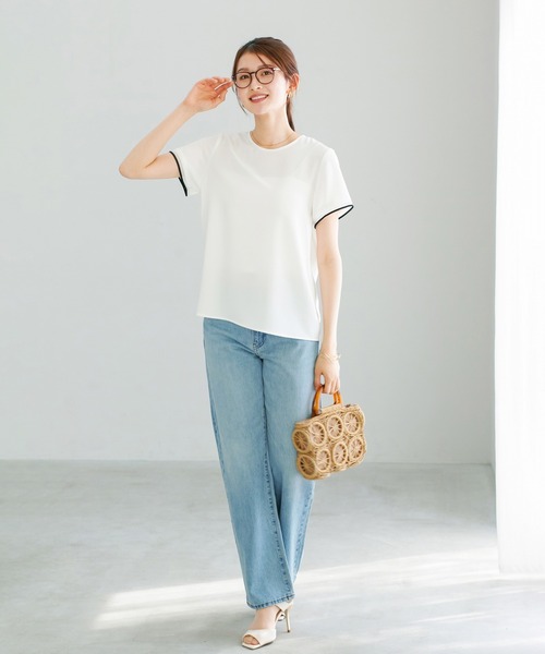WHITE JOOLA（ホワイトジョーラ）の「【 ラクして整うカセット服 】 さらさらオックス・袖口シアーブラウス（シャツ/ブラウス・レディース・ベージュ/オフホワイト/ネイビー・M/S/L）」の8枚目の写真