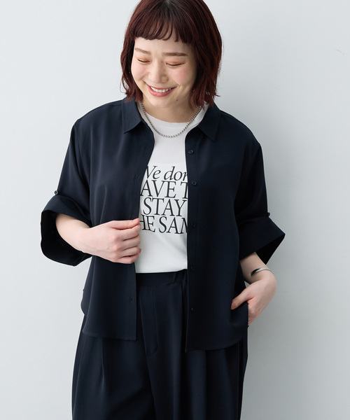 anyfee(エニフィー)の「【anyfee×HINAコラボ】サマラク2wayスリーブワイドシャツ《大きいサイズ》(2026SS)(シャツ/ブラウス・レディース・ベージュ/ネイビー/アイボリー/チャコール・4L/5L/3L)」の6枚目の写真