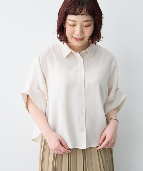 anyfee(エニフィー)の「【anyfee×HINAコラボ】サマラク2wayスリーブワイドシャツ《大きいサイズ》(2026SS)(シャツ/ブラウス・レディース・ベージュ/ネイビー/アイボリー/チャコール・4L/5L/3L)」の7枚目の写真