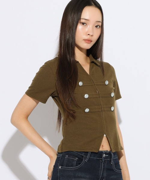 3.3 Field Trip (3.3フィールドトリップ)の「3.3 Field Trip/ナポレオンデザインホックショートスリーブトップス(Tシャツ/カットソー・レディース・グレー/ブラック/カーキ・FREE)」の22枚目の写真