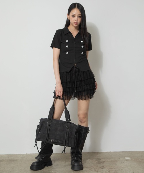 3.3 Field Trip (3.3フィールドトリップ)の「3.3 Field Trip/ナポレオンデザインホックショートスリーブトップス(Tシャツ/カットソー・レディース・グレー/ブラック/カーキ・FREE)」の14枚目の写真