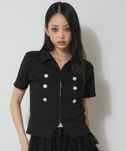 3.3 Field Trip (3.3フィールドトリップ)の「3.3 Field Trip/ナポレオンデザインホックショートスリーブトップス(Tシャツ/カットソー・レディース・グレー/ブラック/カーキ・FREE)」の17枚目の写真
