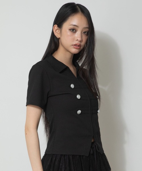 3.3 Field Trip (3.3フィールドトリップ)の「3.3 Field Trip/ナポレオンデザインホックショートスリーブトップス(Tシャツ/カットソー・レディース・グレー/ブラック/カーキ・FREE)」の18枚目の写真