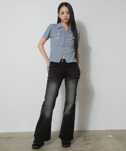 3.3 Field Trip (3.3フィールドトリップ)の「3.3 Field Trip/ナポレオンデザインホックショートスリーブトップス(Tシャツ/カットソー・レディース・グレー/ブラック/カーキ・FREE)」の19枚目の写真