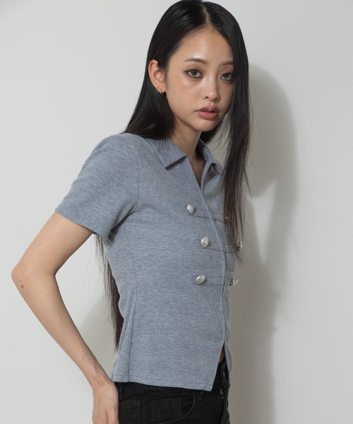 3.3 Field Trip (3.3フィールドトリップ)の「3.3 Field Trip/ナポレオンデザインホックショートスリーブトップス(Tシャツ/カットソー・レディース・グレー/ブラック/カーキ・FREE)」の5枚目の写真