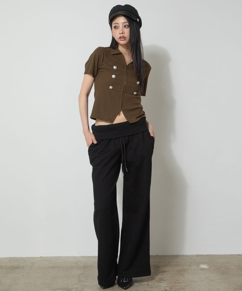 3.3 Field Trip (3.3フィールドトリップ)の「3.3 Field Trip/ナポレオンデザインホックショートスリーブトップス(Tシャツ/カットソー・レディース・グレー/ブラック/カーキ・FREE)」の7枚目の写真