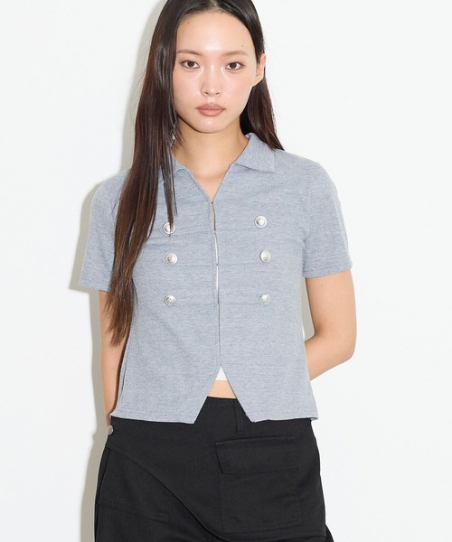 3.3 Field Trip (3.3フィールドトリップ)の「3.3 Field Trip/ナポレオンデザインホックショートスリーブトップス(Tシャツ/カットソー・レディース・グレー/ブラック/カーキ・FREE)」の11枚目の写真