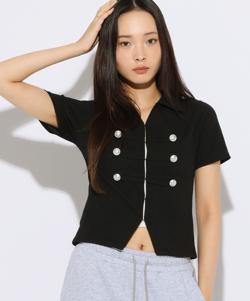 3.3 Field Trip (3.3フィールドトリップ)の「3.3 Field Trip/ナポレオンデザインホックショートスリーブトップス(Tシャツ/カットソー・レディース・グレー/ブラック/カーキ・FREE)」の13枚目の写真