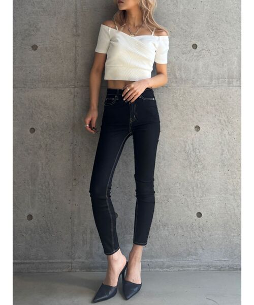 GYDA（ジェイダ）の「【TINY低身長さん向け】ハイウエストワンウォッシュスキニーパンツ（デニムパンツ・レディース・ブラック・X-SMALL/SMALL/MEDIUM）」の4枚目の写真