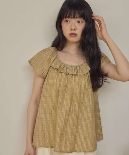 Alumu.（エルム）の「フリルチェックブラウス（シャツ/ブラウス・レディース・ベージュ・FREE）」の8枚目の写真