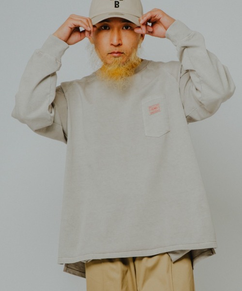 BIG MIKE(ビッグマイク)の「BIG MIKE ビッグマイク /26秋冬新作 ピグメント & ソリッド 10オンス 3ポケット ロンT サングラスポケット ラグラン ヘビーウェイトTシャツ //// 102638793(Tシャツ/カットソー・メンズ・オフホワイト/スミクロ/アッシュ/グレー系その他・MEDIUM/X-LARGE/LARGE)」の3枚目の写真