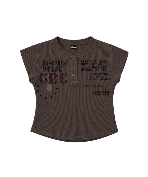 CRYBABYCLUB(クライベイビークラブ)の「パルスCBC ワッフルヘンリーネックスリム半袖Tシャツ(Tシャツ/カットソー・レディース・ブラウン/ブラック/アイボリー・FREE)」の1枚目の写真
