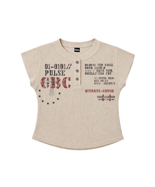 CRYBABYCLUB(クライベイビークラブ)の「パルスCBC ワッフルヘンリーネックスリム半袖Tシャツ(Tシャツ/カットソー・レディース・ブラウン/ブラック/アイボリー・FREE)」の2枚目の写真