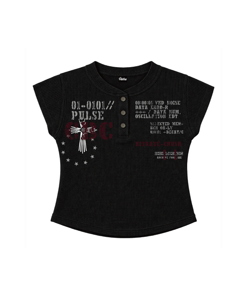 CRYBABYCLUB(クライベイビークラブ)の「パルスCBC ワッフルヘンリーネックスリム半袖Tシャツ(Tシャツ/カットソー・レディース・ブラウン/ブラック/アイボリー・FREE)」の3枚目の写真