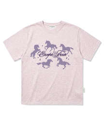 アラウンドホースプリントオーバーサイズ半袖Tシャツメランジピンク