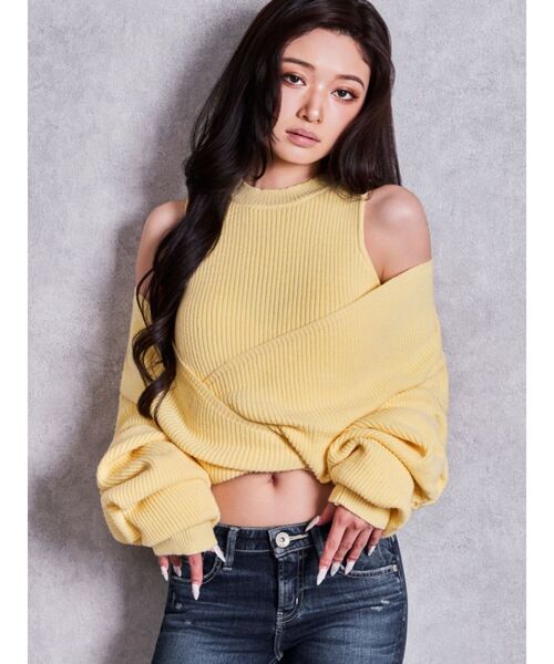 GYDA(ジェイダ)の「アームギャザーレイヤードニットトップス(ニット/セーター・レディース・ライトグレー/ブラック/イエロー/チャコールグレー・FREE)」の1枚目の写真