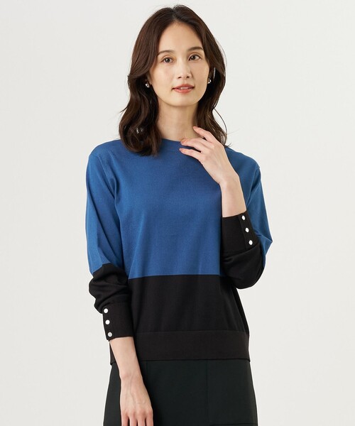 J.PRESS(ジェイプレス)の「Vis/Peスパーク カラーブロッキング ニット(ニット/セーター・レディース・パープル系1/ダルブルー系1/アイボリー系1・MEDIUM/LARGE)」の2枚目の写真
