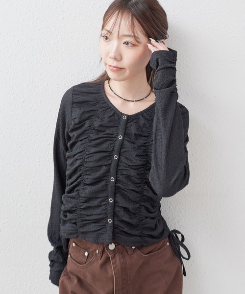 archives(アルシーヴ)の「シャーリングドロストカットTOPS(Tシャツ/カットソー・レディース・ブラック/アイボリー/ブラウン・MEDIUM)」の2枚目の写真